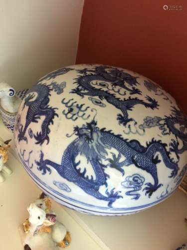 Antique Chinese Blue and White Dragon Box Guangxu