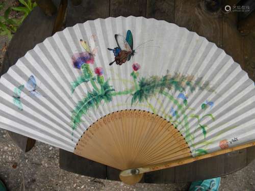 Antique Asia Butterfly Fan with Original Box