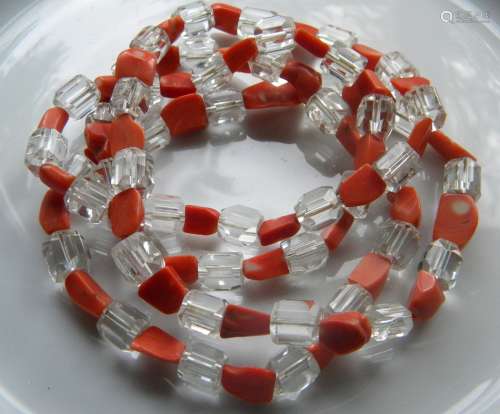 Antique Chinese Quartz and Red Coral Necklace