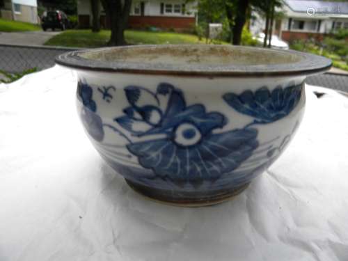 Antique Chinese Blue and White Lotus Bowl