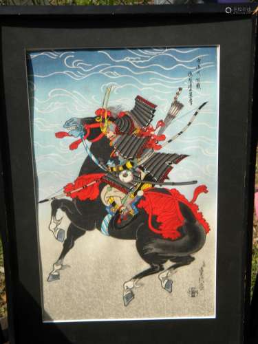 Antique Japanese Warrior Painting Framed