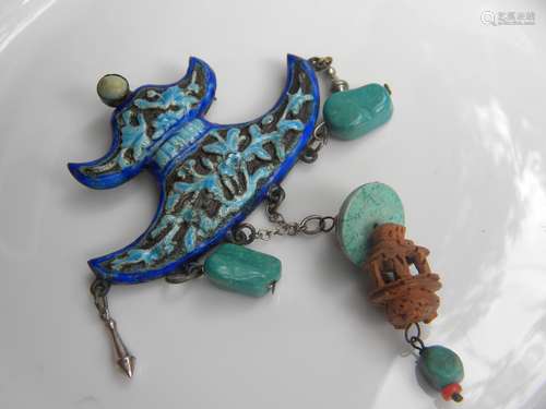 Antique Chinese Silver Enamel Pendant Turquoise