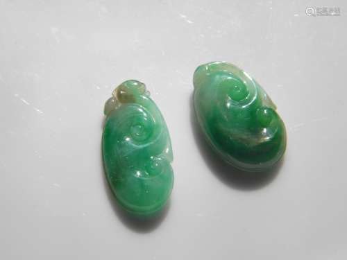Pair of Natural Jadeite Green Pendants