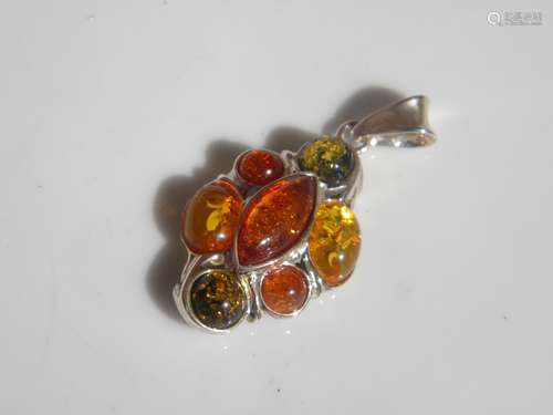 Natural Baltic Amber Silver Flower Pendant