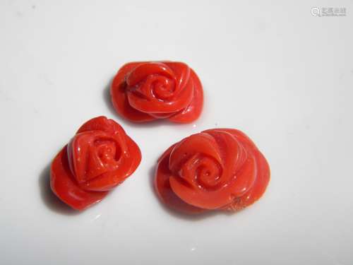 Antique Red Coral Carved Flower