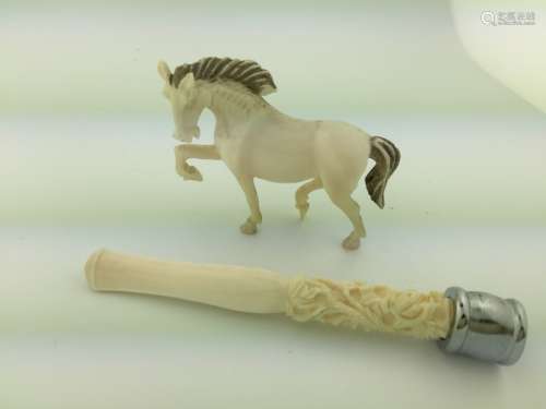 Pair of Carved Horse and Smoking Pipe