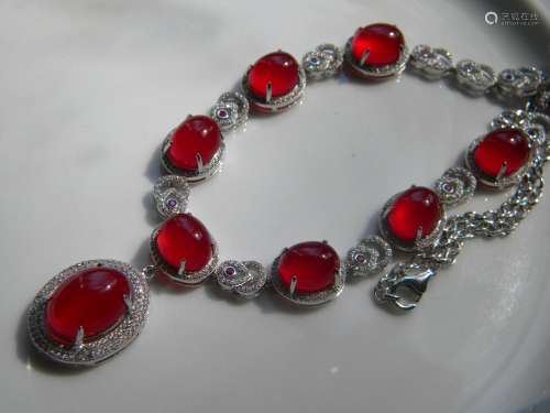 Natural Red Stone Silver Necklace