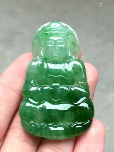 Natural Grade A Green Jadeite Buddha Pendant