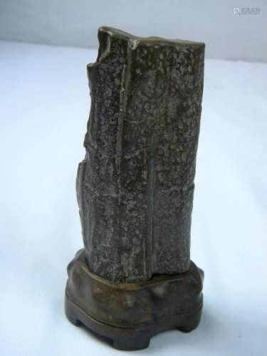 Antique Chinese Stone Display on Wood Stand