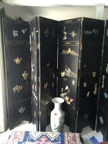 Antique Chinese Enamel and Bone Room Divider