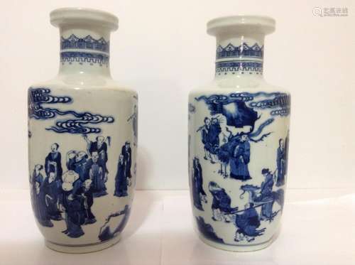 Pair of Antique Chinese Blue and White Kangxi Vase