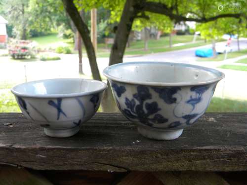Two Antique Chinese Blue and White Ming Dynasty Bowls