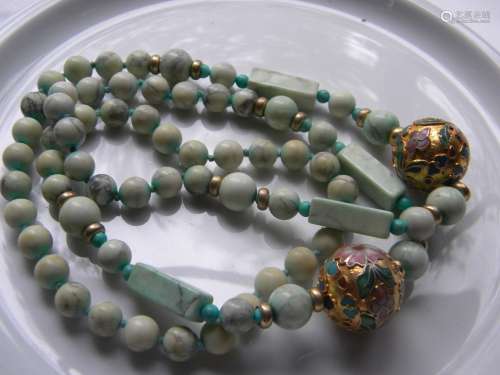 Vintage Turquoise Necklace with Enamel Ball