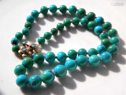 Vintage Antique American Turquoise Bead Necklace 14K