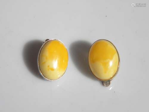 Pair of Natural Butter Scotch Amber Silver Earrings