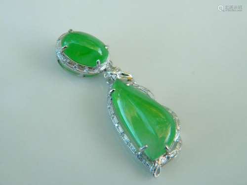18K White Gold Diamond green jadeite Pendant, size tot
