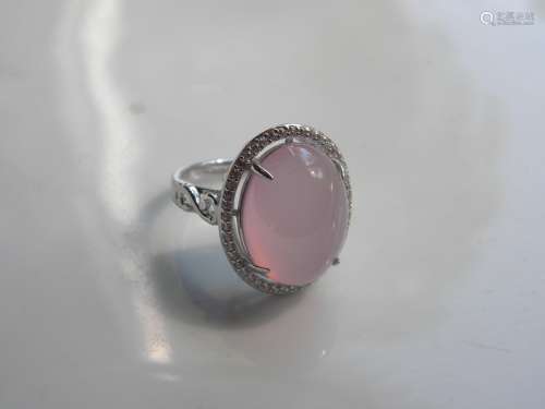 Huge Silver Pink Stone Ring
