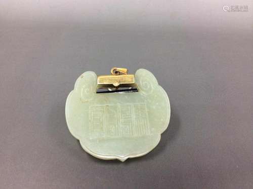 Antique Chinese Jade Lock with 14K Bale