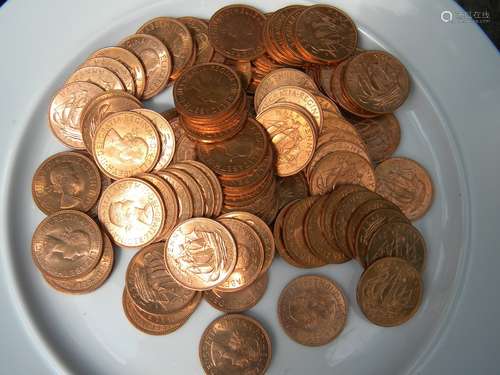 Year 1966 British Large Cents 100 Lots