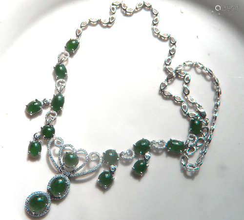 Natural Green Jadeite Silver Necklace