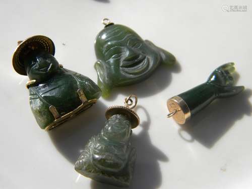 Group of Nephrite Green Jade Pendants