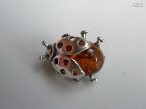 Silver Amber Ladynug Pendant