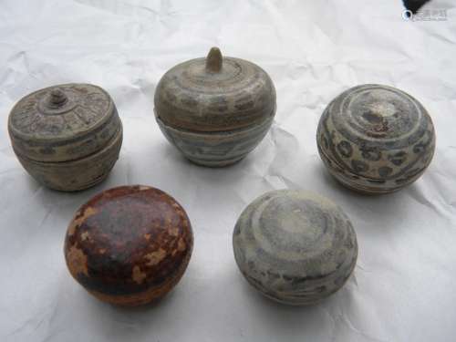Five Antique Chinese Blue and White Boxes Ming Dynasty