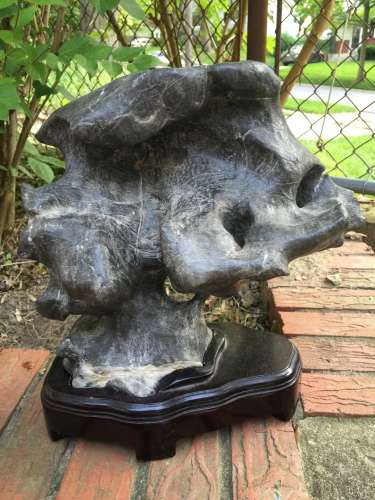 Antique Stone Scholar Display on Rosewood Stand