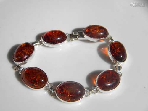 Natural Amber Silver Bracelet