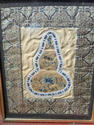 Antique Chinese Framed Embroidery Gourd