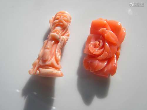 Pair of Natural Pink Coral Pendants