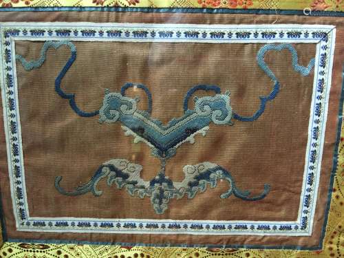 Antique Chinese Framed Embroidery Ruyi