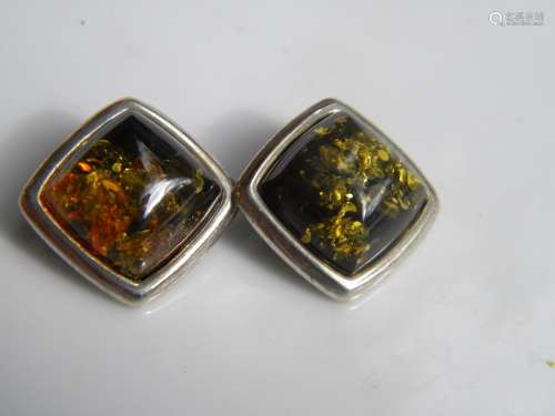 Pair of Natural Baltic Amber Silver Earrings
