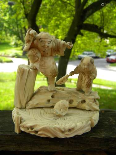 Antique Carved Statue Fishing Scene