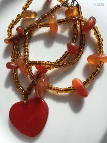 Antique Carnelian Necklace with Heart Pendant
