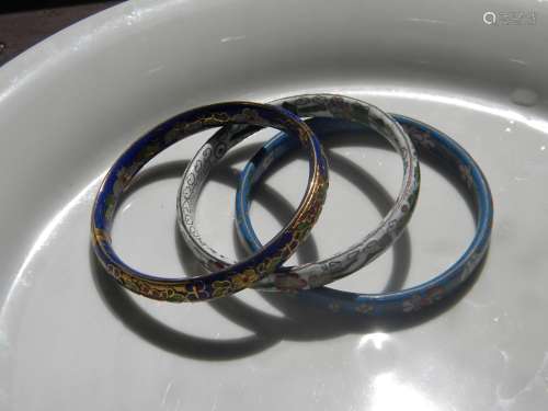 Three Chinese Blue Cloisonne Bracelets