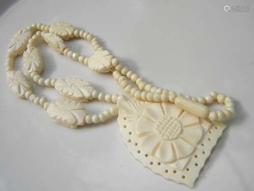 Carved Bone Flower Necklace