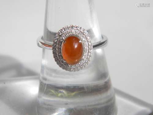 18K Gold Diamond Red Jadeite Ring