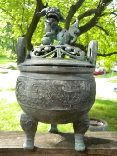 Antique Chinese Bronze Pot with Cover