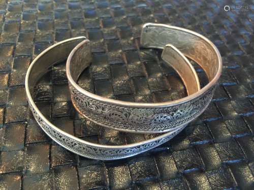 Pair of Chinese Silver Filigree Bracelets