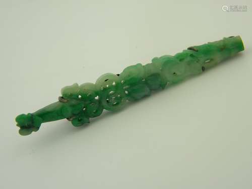 Antique Chinese Natural Green Jadeite Silver Brooch Pin