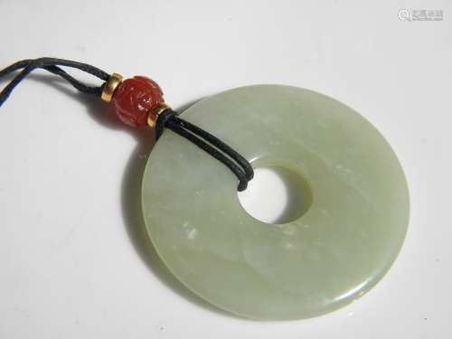 Natural Jade Pendant with Carved Carnalian Ball