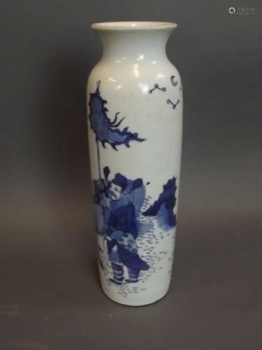 ANTIQUE BLUE AND WHITE VASE WITH WARRIORS AND POEM
