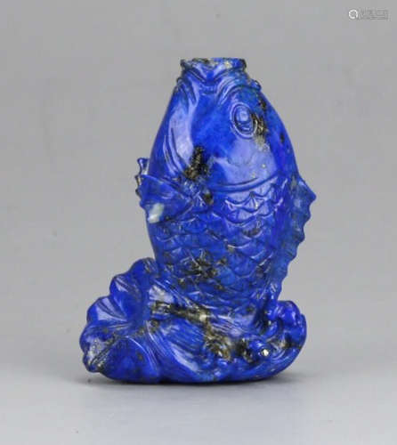 CHINESE LAPIS LAZULI FISH SHAPE SNUFF BOTTLE