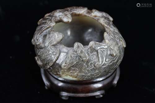 CHINESE JADE CARVED BATS WATER COUPE