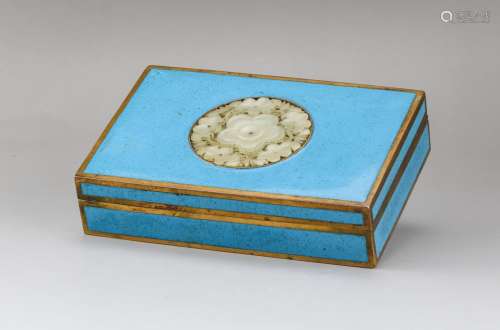 CHINESE CLOISONNE BOX INLAID JADE PLAQUE