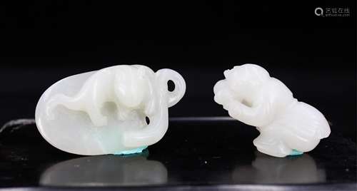 TWO CHINESE JADE PENDANT, CAT AND BOY