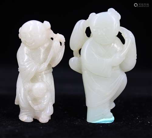 TWO CHINESE JADE CARVED BOYS