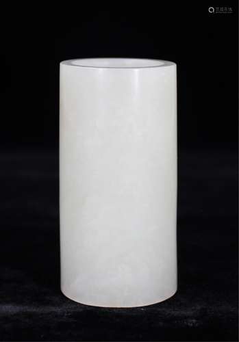 CHINESE WHITE JADE CARVED BRUSH POT