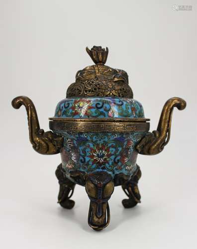 18TH CENTURY CHINESE CLOISONNE TRIPOD CENSER